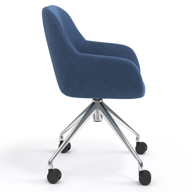 chaise de reunion chromee bleu giratoire avec roulettes tissu accoudoirs rembourres 3