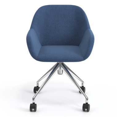 chaise de reunion chromee bleu giratoire avec roulettes tissu accoudoirs rembourres 4