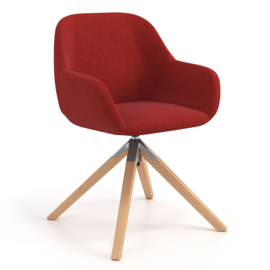 chaise de reunion rouge giratoire en bois tissu accoudoirs rembourres 1