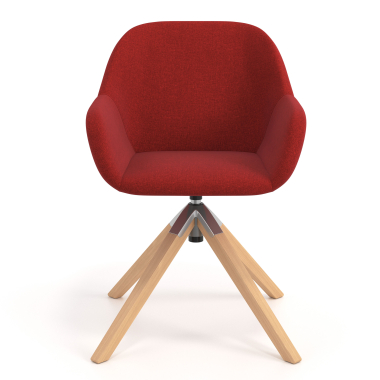 chaise de reunion rouge giratoire en bois tissu accoudoirs rembourres 4
