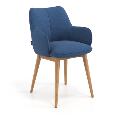 chaise scandinave bleu pattes en bois tissu accoudoirs rembourres 1
