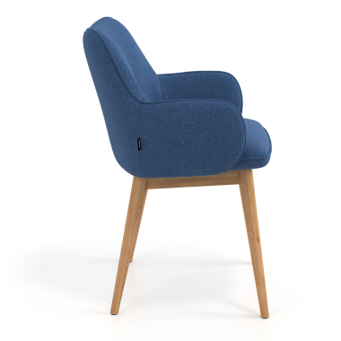 chaise scandinave bleu pattes en bois tissu accoudoirs rembourres 3