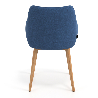 chaise scandinave bleu pattes en bois tissu accoudoirs rembourres 6