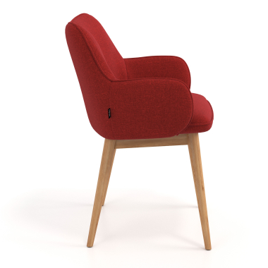 chaise scandinave rouge pattes en bois tissu accoudoirs rembourres 3