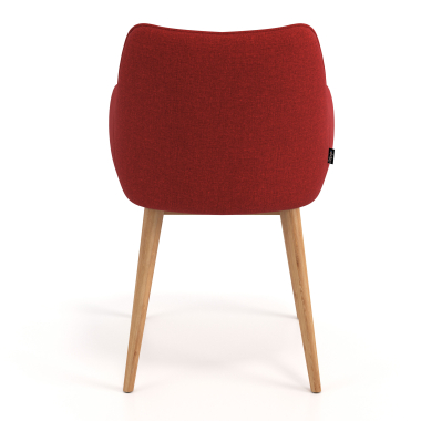 chaise scandinave rouge pattes en bois tissu accoudoirs rembourres 6