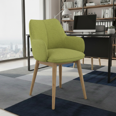 chaise scandinave vert pattes en bois tissu accoudoirs rembourres 2