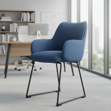 chaise visiteur bleu structure pietement luge tissu accoudoirs rembourres 2