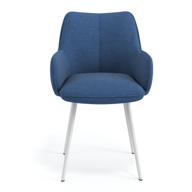 chaise visiteur blanc bleu 4 pattes tissu accoudoirs rembourres 4