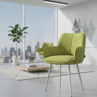 chaise visiteur blanc vert 4 pattes tissu accoudoirs rembourres 2
