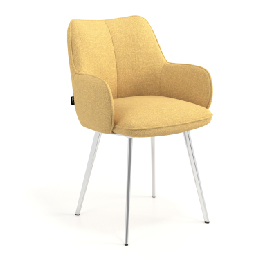 chaise visiteur chromee jaune 4 pattes tissu accoudoirs rembourres 1