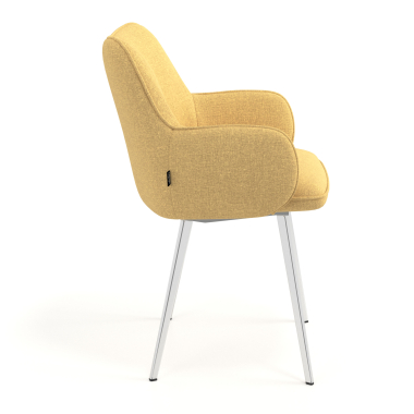 chaise visiteur chromee jaune 4 pattes tissu accoudoirs rembourres 3