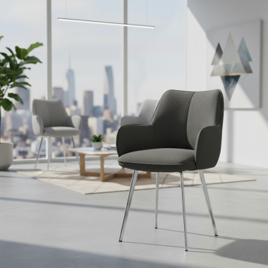 chaise visiteur chromee anthracite 4 pattes tissu accoudoirs rembourres 2