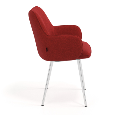 chaise visiteur chromee rouge 4 pattes tissu accoudoirs rembourres 3