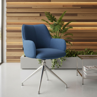 chaise de reunion chromee bleu pivotante tissu accoudoirs rembourres 2