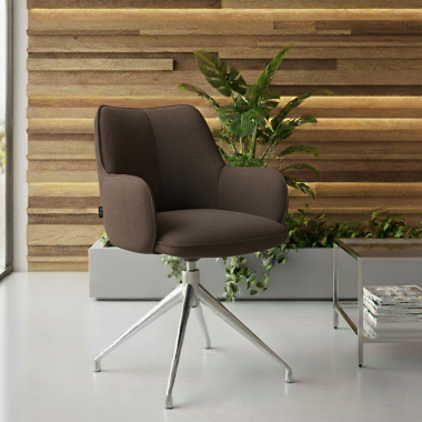 chaise de reunion chromee marron pivotante tissu accoudoirs rembourres 2