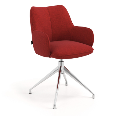 chaise de reunion chromee rouge pivotante tissu accoudoirs rembourres 1