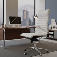 Fauteuil de bureau design Cagliari, dossier haut, cuir véritable