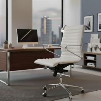 Fauteuil de bureau design Cagliari, dossier bas, cuir véritable