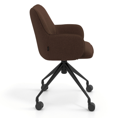chaise de reunion noir marron giratoire avec roulettes tissu accoudoirs rembourres 3
