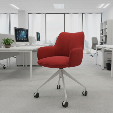 chaise de reunion blanc rouge giratoire avec roulettes tissu accoudoirs rembourres 2