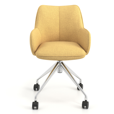 chaise de reunion chromee jaune giratoire avec roulettes tissu accoudoirs rembourres 4