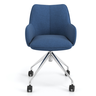 chaise de reunion chromee bleu giratoire avec roulettes tissu accoudoirs rembourres 4