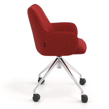 chaise de reunion chromee rouge giratoire avec roulettes tissu accoudoirs rembourres 3