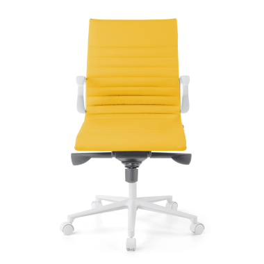 fauteuil de direction blanc jaune dossier bas structure blanche simil cuir accoudoirs fixes 3