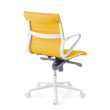fauteuil de direction blanc jaune dossier bas structure blanche simil cuir accoudoirs fixes 6