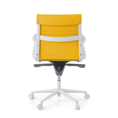 fauteuil de direction blanc jaune dossier bas structure blanche simil cuir accoudoirs fixes 7