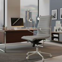 Fauteuil de bureau Design Cagliari, structure blanche, dossier bas, éco-cuir