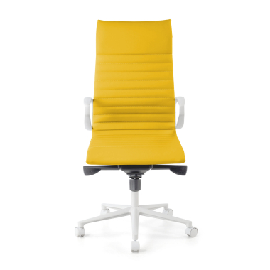 fauteuil de direction blanc jaune dossier haut structure blanche simil cuir accoudoirs fixes 3
