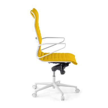 fauteuil de direction blanc jaune dossier haut structure blanche simil cuir accoudoirs fixes 4