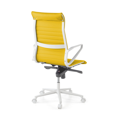 fauteuil de direction blanc jaune dossier haut structure blanche simil cuir accoudoirs fixes 6