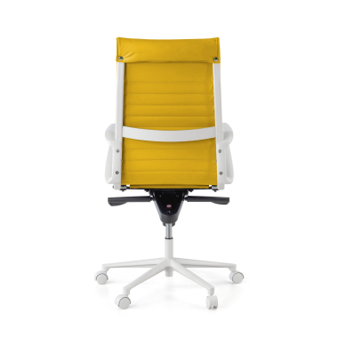 fauteuil de direction blanc jaune dossier haut structure blanche simil cuir accoudoirs fixes 7