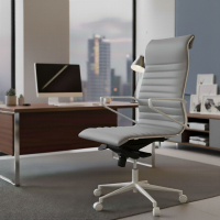 Fauteuil de bureau design Cagliari, structure blanche, dossier haut, éco-cuir