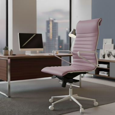 fauteuil de direction blanc rose dossier haut structure blanche simil cuir accoudoirs fixes 2