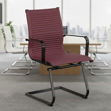 chaise de conference rouge structure noire similicuir simil cuir accoudoirs fixes 2