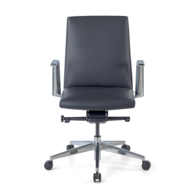 fauteuil de bureau noir dossier bas cuir authentique accoudoirs fixes 3