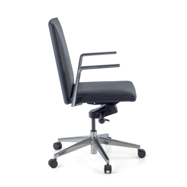 fauteuil de bureau noir dossier bas cuir authentique accoudoirs fixes 4