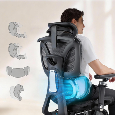 chaise ergonomique noir sense ultra maille accoudoirs reglables 4d soutien lombaire appui tete repose pieds extensible 3