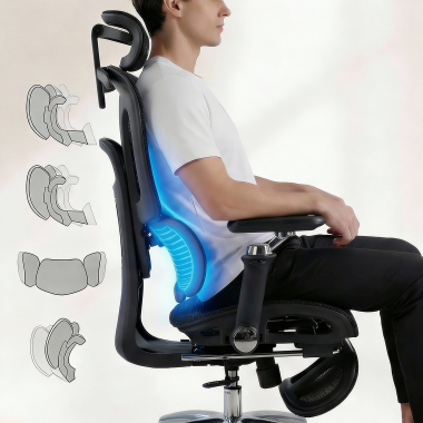 chaise ergonomique noir sense ultra maille accoudoirs reglables 4d soutien lombaire appui tete repose pieds extensible 4
