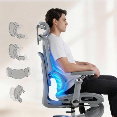 chaise ergonomique gris sense ultra maille accoudoirs reglables 4d soutien lombaire appui tete repose pieds extensible 4