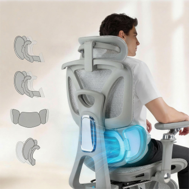 chaise ergonomique gris sense ultra maille accoudoirs reglables 4d soutien lombaire appui tete repose pieds extensible 3