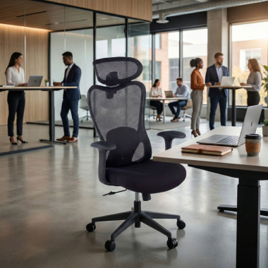 chaise de bureau noir vital maille accoudoirs fixes soutien lombaire appui tete 2