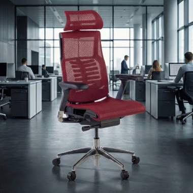 chaise ergonomique rouge structure noire maille accoudoirs reglables 5d soutien lombaire appui tete 2