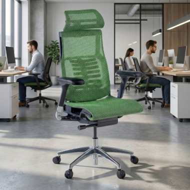 chaise ergonomique vert structure noire maille accoudoirs reglables 5d soutien lombaire appui tete 2