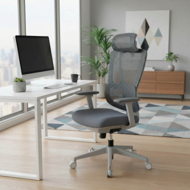 chaise ergonomique blanc gris essenza maille accoudoirs reglables 3d double soutien lombaire appui tete 2