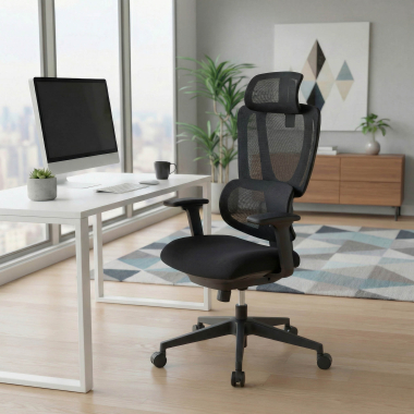 chaise ergonomique noir essenza maille accoudoirs reglables 3d double soutien lombaire appui tete 2