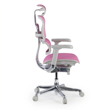 chaise ergonomique blanc rose structure blanche rouge maille accoudoirs reglables 5d appui tete 4
